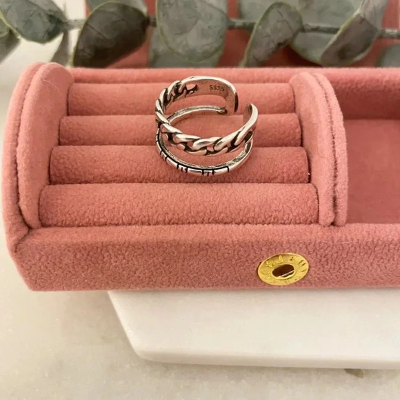925 Sterling Silver Double Layer Minimalist Ring Dainty Chain Link Ring Band - Picture 5 of 6